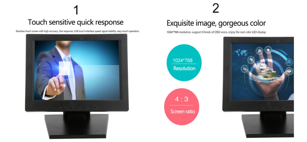 10.4 Inch Projective Capacitive Multi-Touch Monitor with HDMI VGA UAB Input for PC POS Retail Restaurant Bar Display