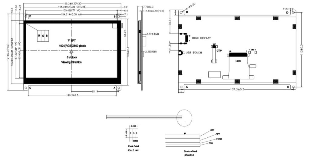 7 Inch 1024×600 IPS Capacitive Touch Screen Display HDMI Monitor For Raspberry Pi BB Black Windows System