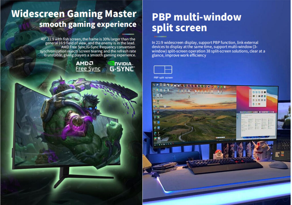 Frameless 40 Inch 5120 x 2160P 5K IPS Display Gaming Monitor with HDMI DP TYPE-C 4* USB AUDIO