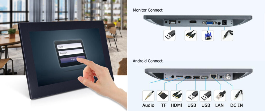 Desktop Wall Mount 10 inch Widescreen 1280*800 IPS POS Display Capacitive Touchscreen Monitor with VGA HDMI USB Audio input