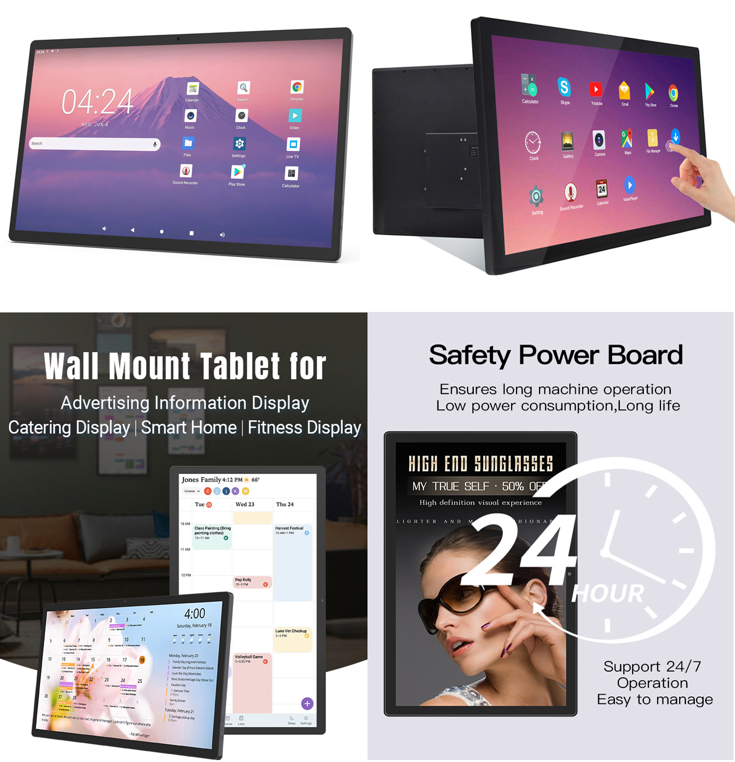 Industrial Large Android Tablet 27 inch Wall Mount Front Camera Capacitive Touch RJ45 POE Power WIFI Bluetooth Android Tablet PC